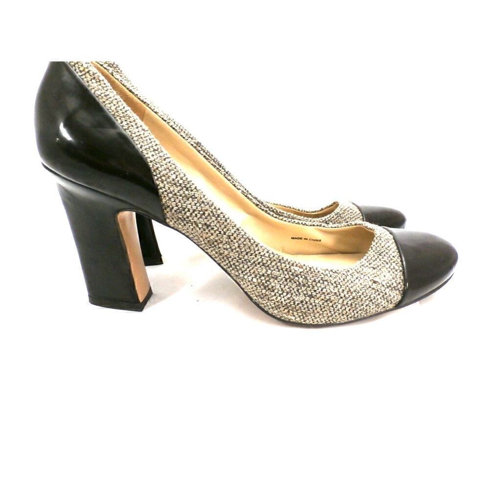 Ellen Tracy Tweed & Black Leather High Heeled Shoes Pumps NWT 10M 3.5" Heel